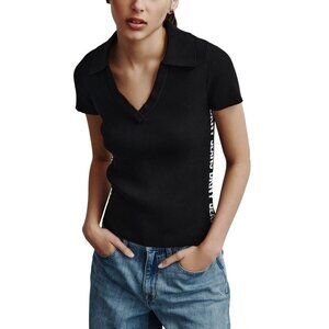 DKNY Women's Rib Knit V-Neck Sweater in Black Size Medium